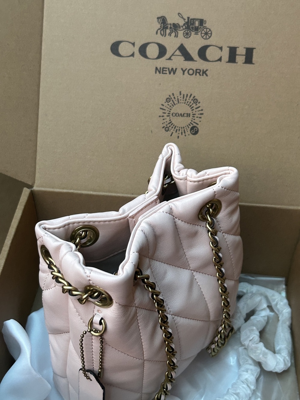 Coach Light Pink Quilted Leather Mini Bucket Bag With Cherry Charm - Picture 9 of 9